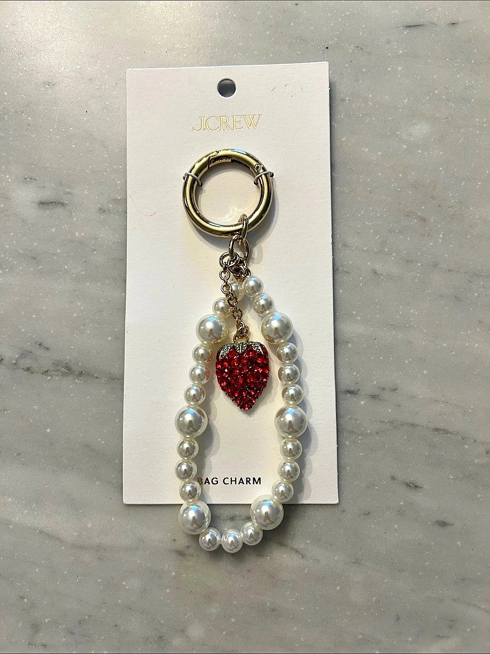 J.CREW Strawberry and Pearl Bag Charm in White & Red